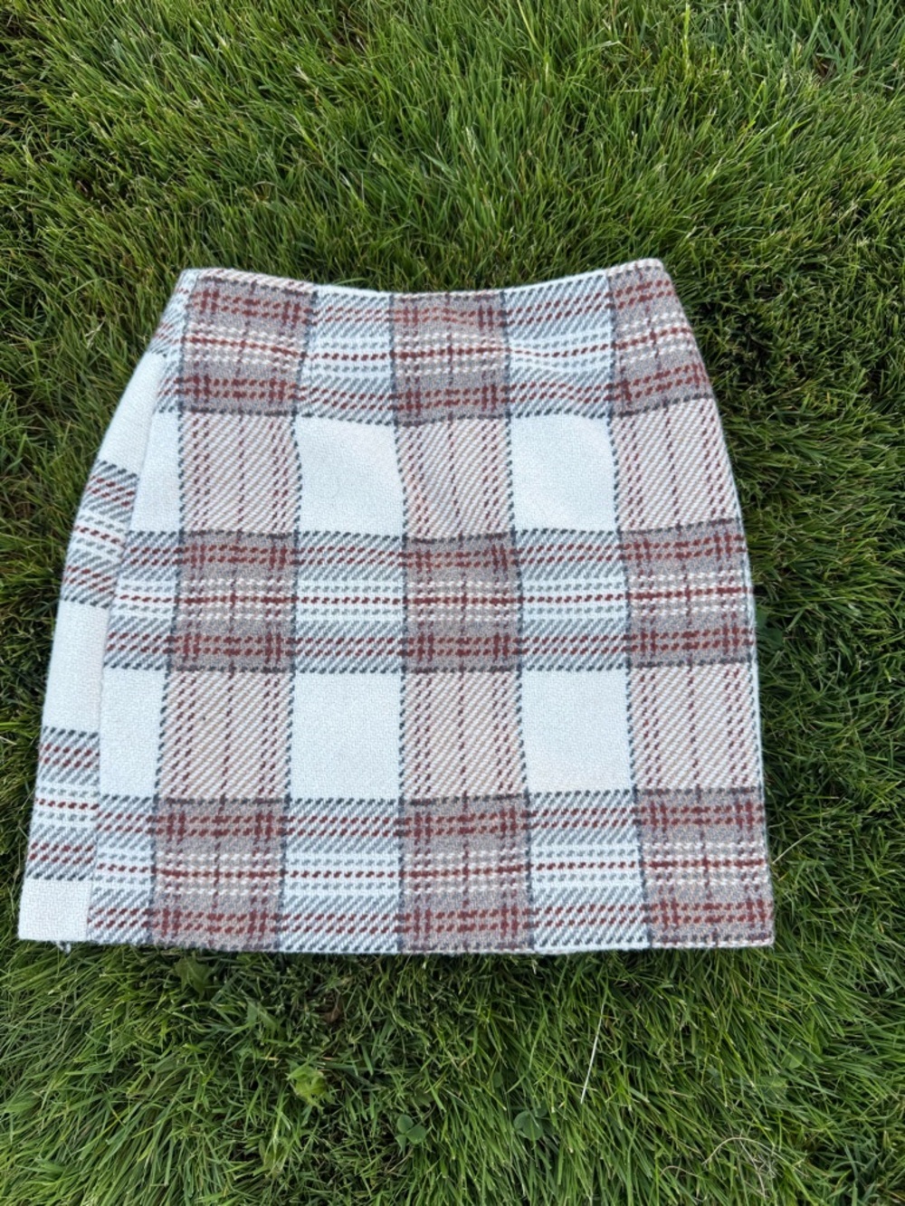 H&M Plaid Mini Skirt Size 2 Wool Blend Preppy Academia Neutral Tweed